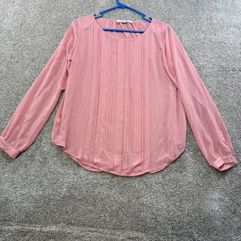 LOFT Ann Taylor Women Coral Pink Pleated Front Chiffon Blouse Long Sleeve Size S